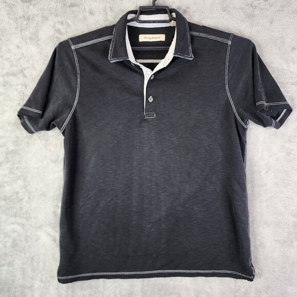 Mens Black Tommy Bahama Polo Shirt Short Sleeve Stretch Modal Blend Size M - Picture 1 of 11